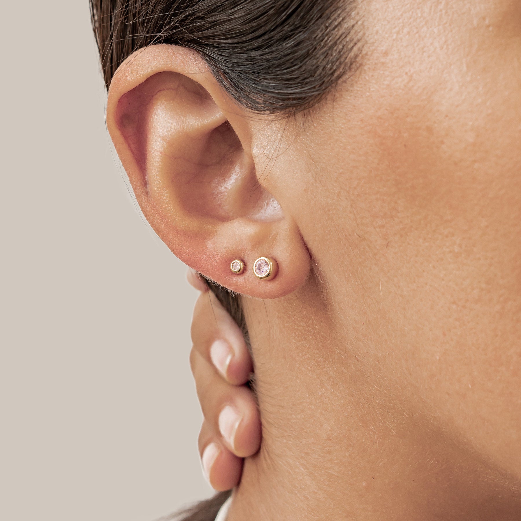Small Pink Bezel Stud Earrings Sterling Silver