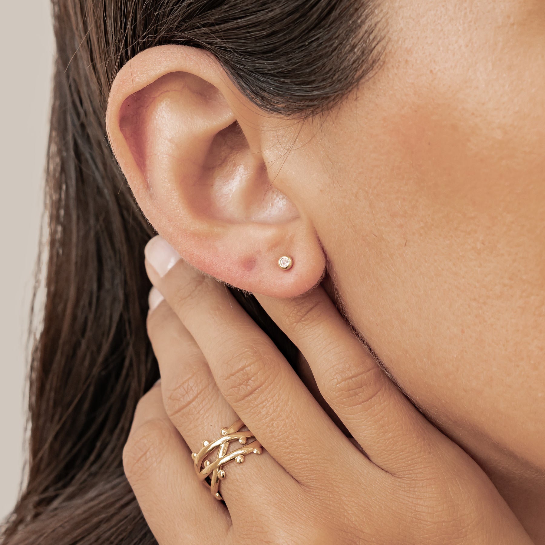 Small Pink Bezel Stud Earrings Sterling Silver