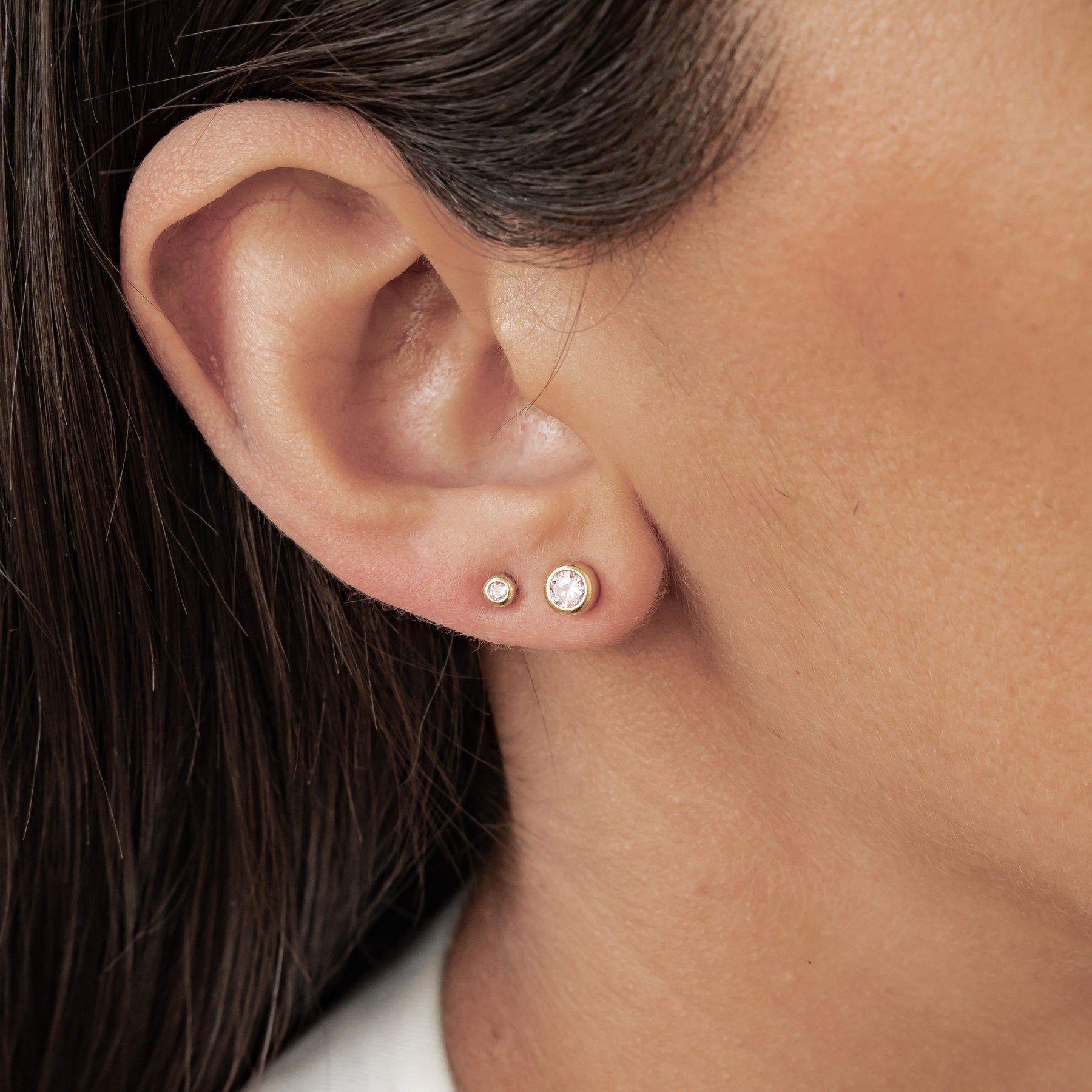 Small Pink Bezel Stud Earrings Sterling Silver