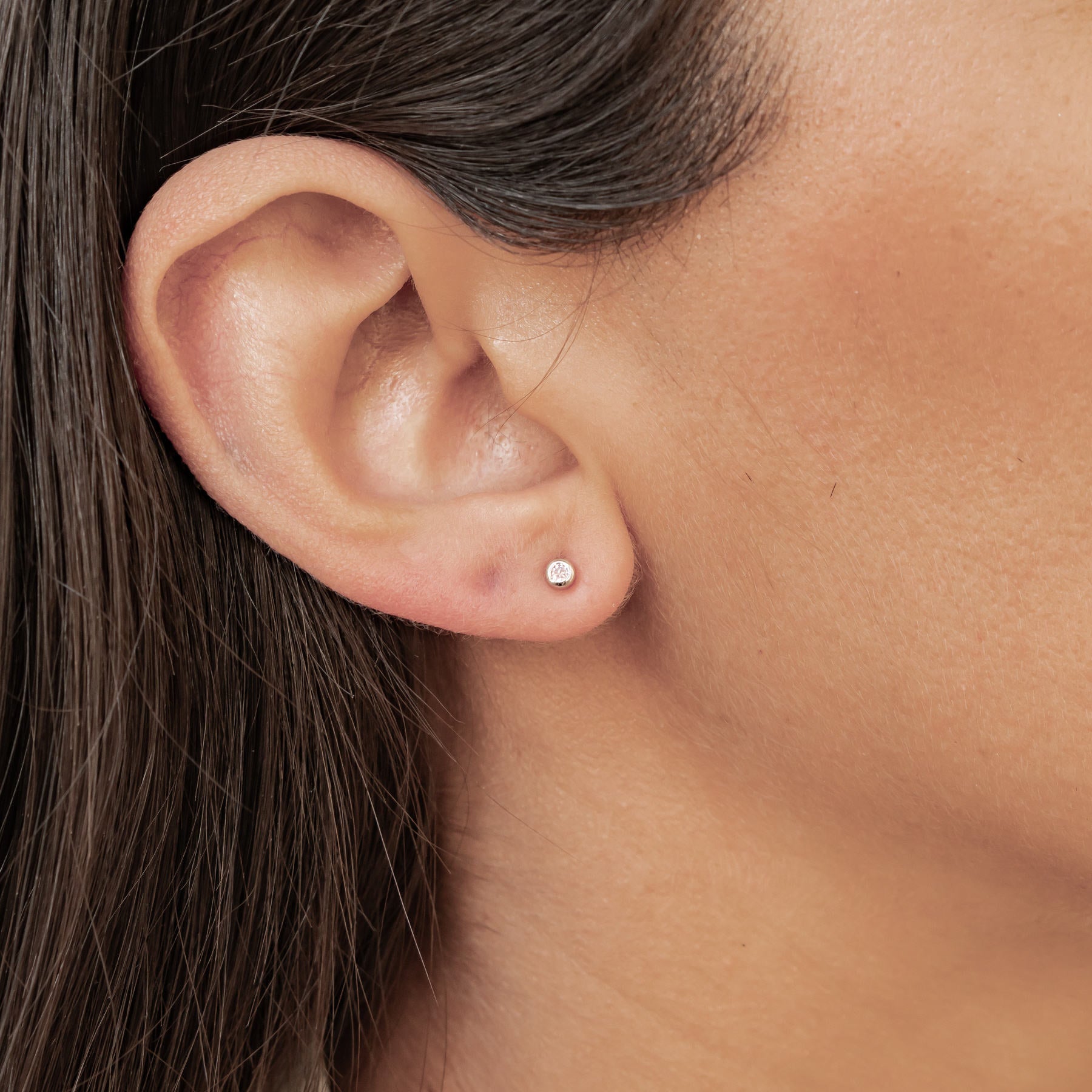 Small Pink Bezel Stud Earrings Sterling Silver