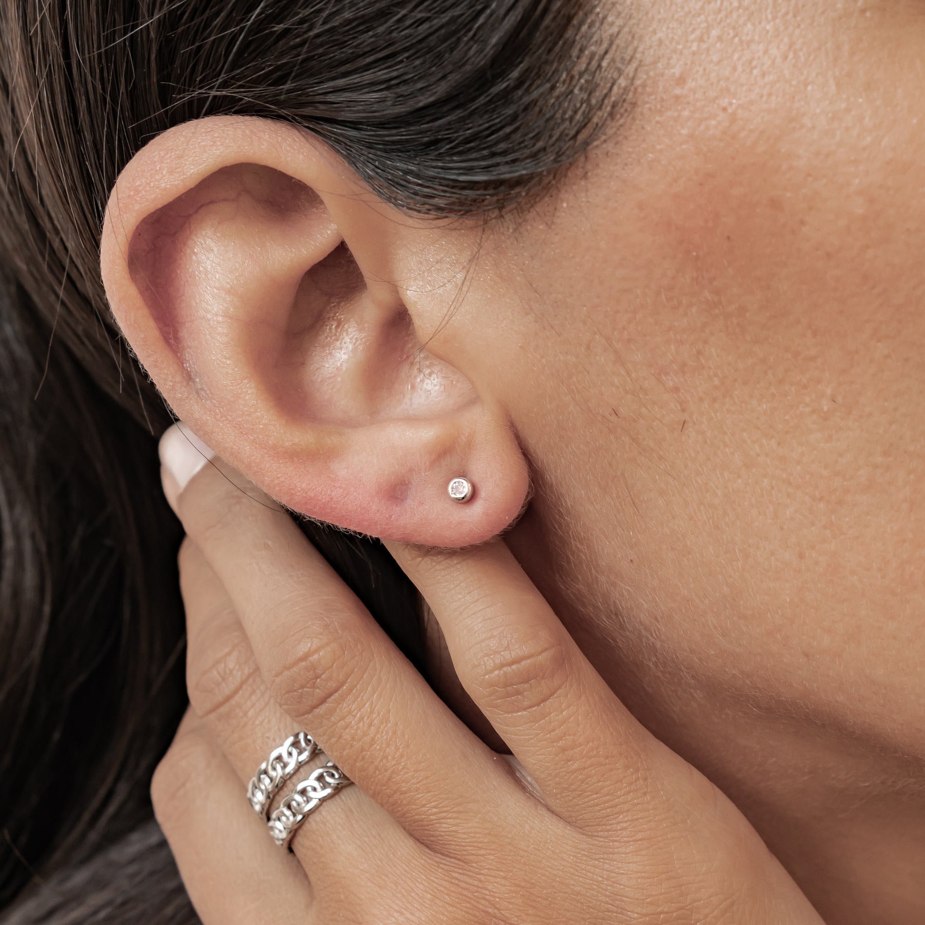 Small Pink Bezel Stud Earrings Sterling Silver