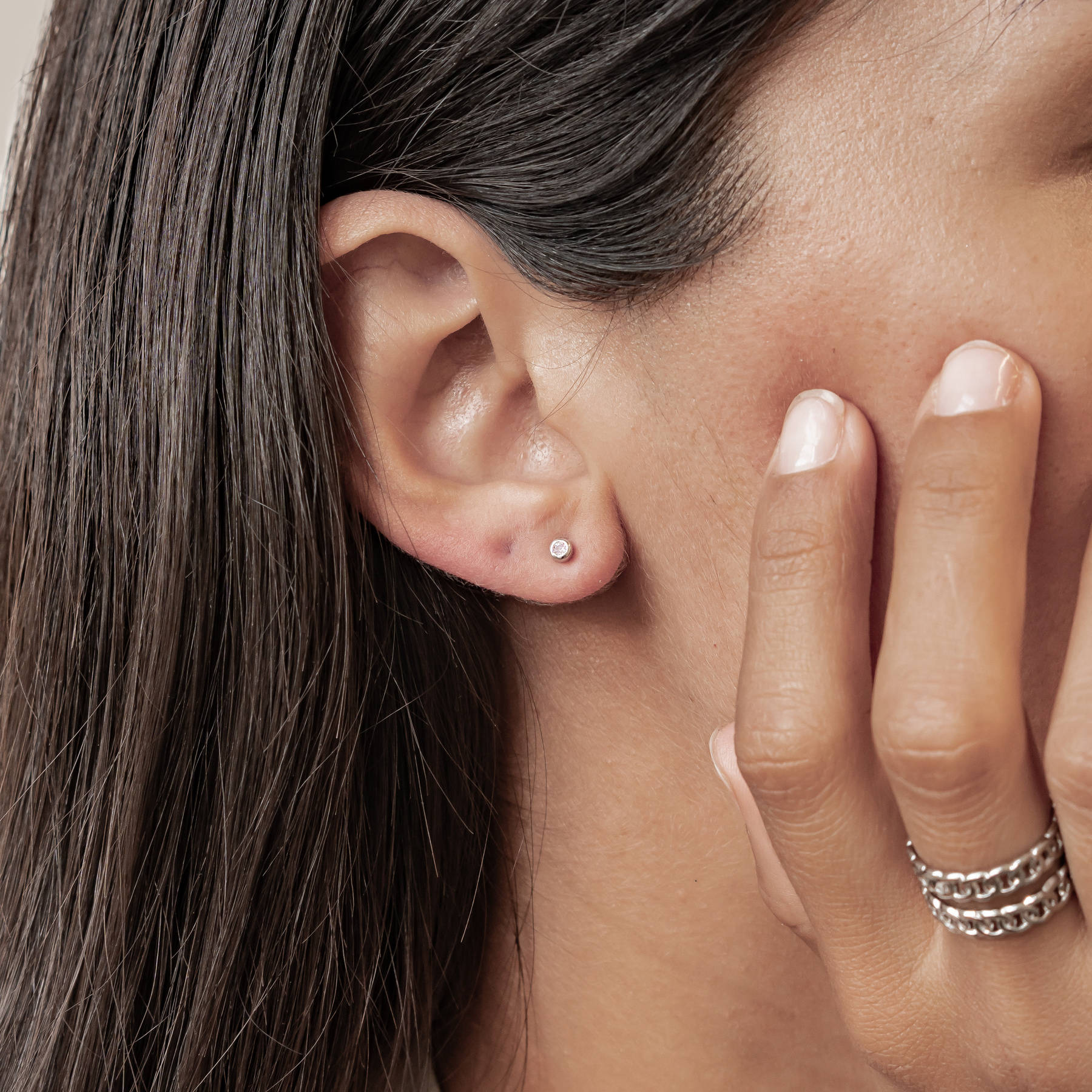 Small Pink Bezel Stud Earrings Sterling Silver