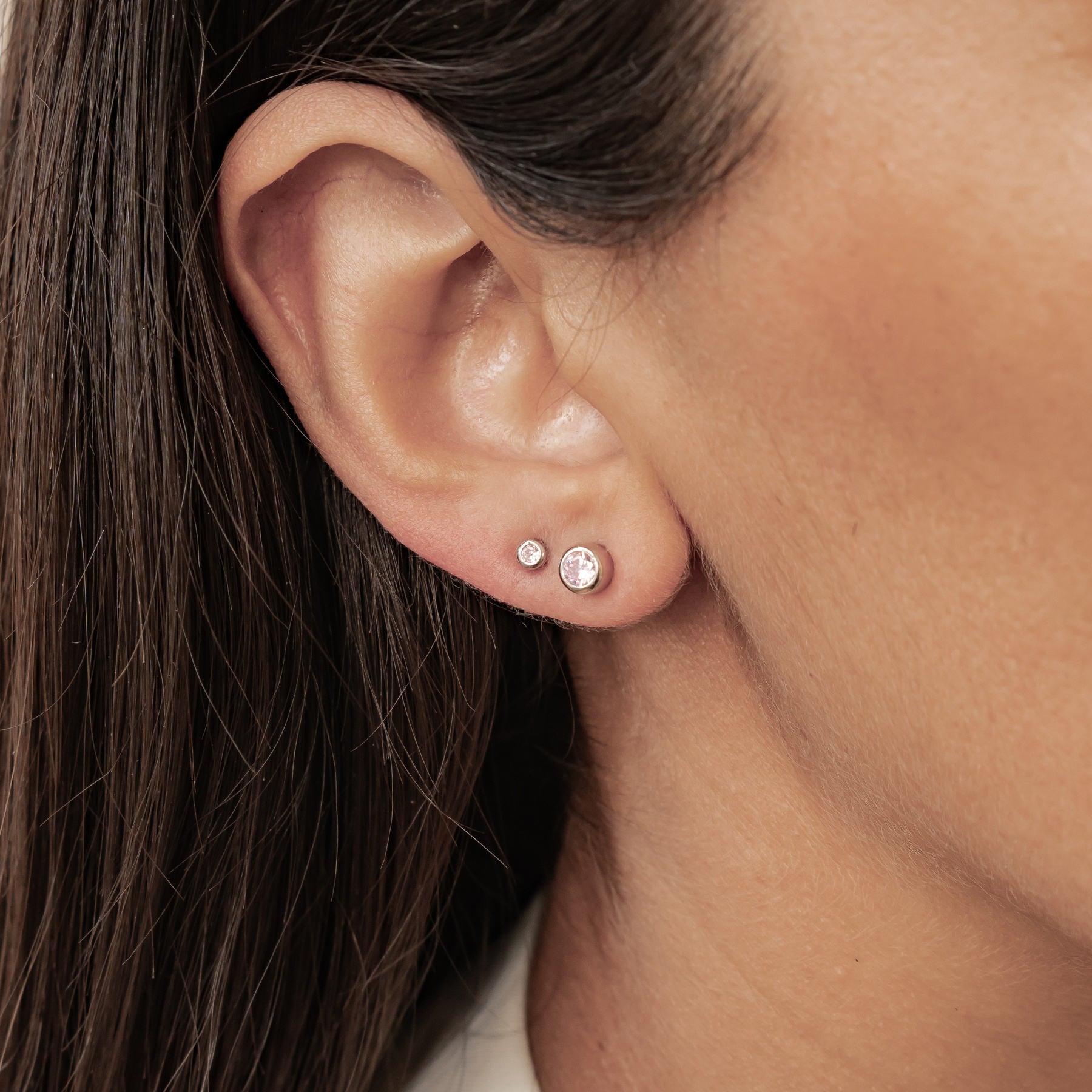 Small Pink Bezel Stud Earrings Sterling Silver