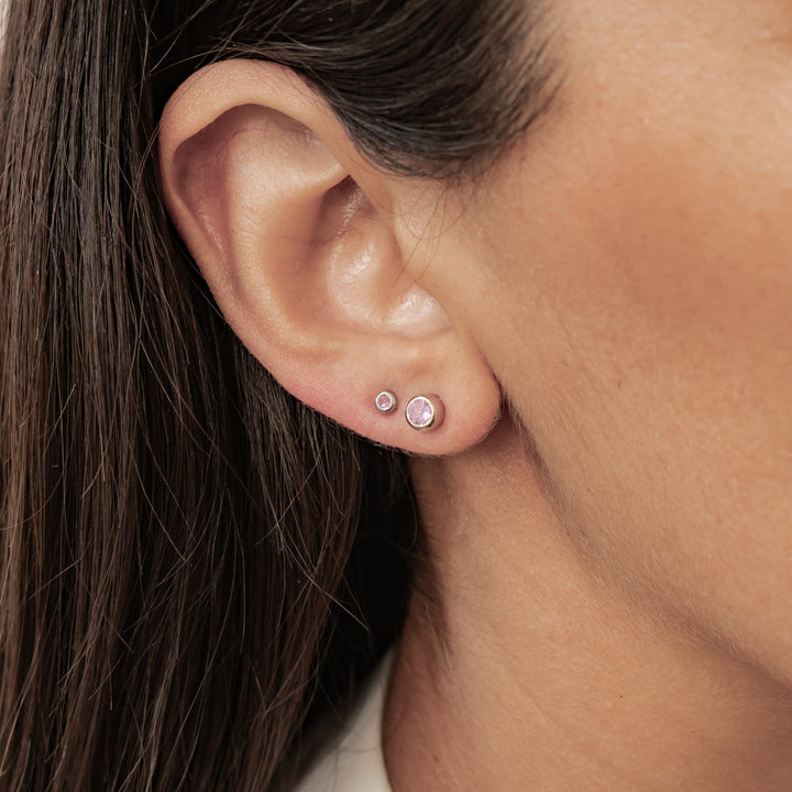 Small Pink Bezel Stud Earrings Sterling Silver