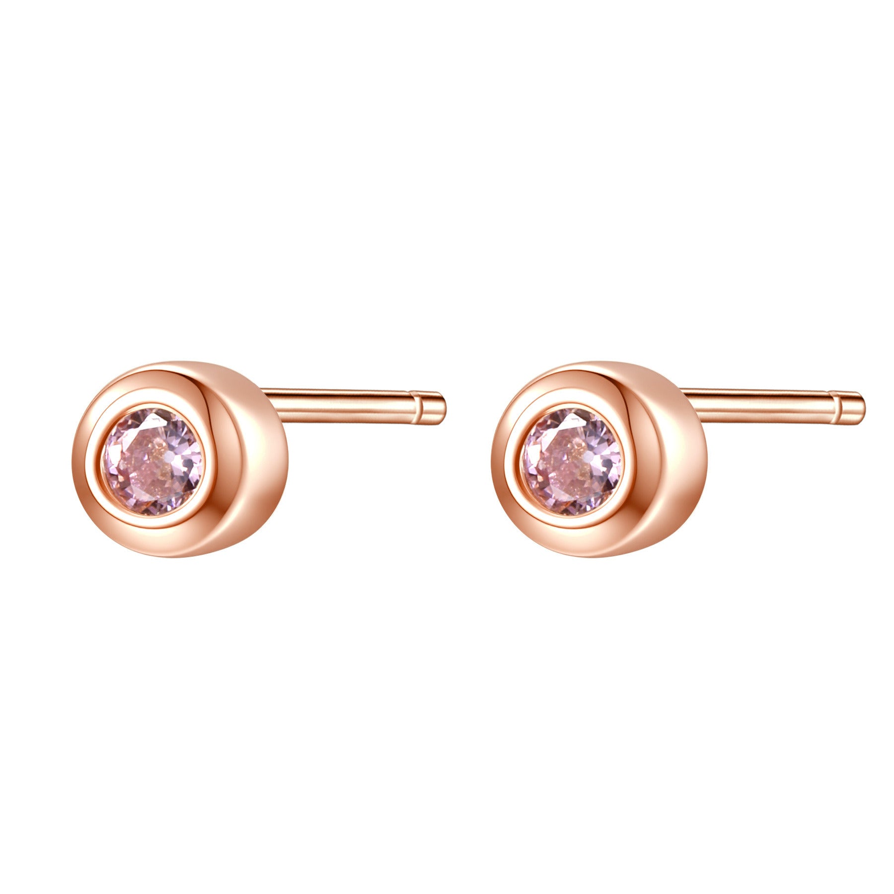 Small Pink Bezel Stud Earrings Sterling Silver