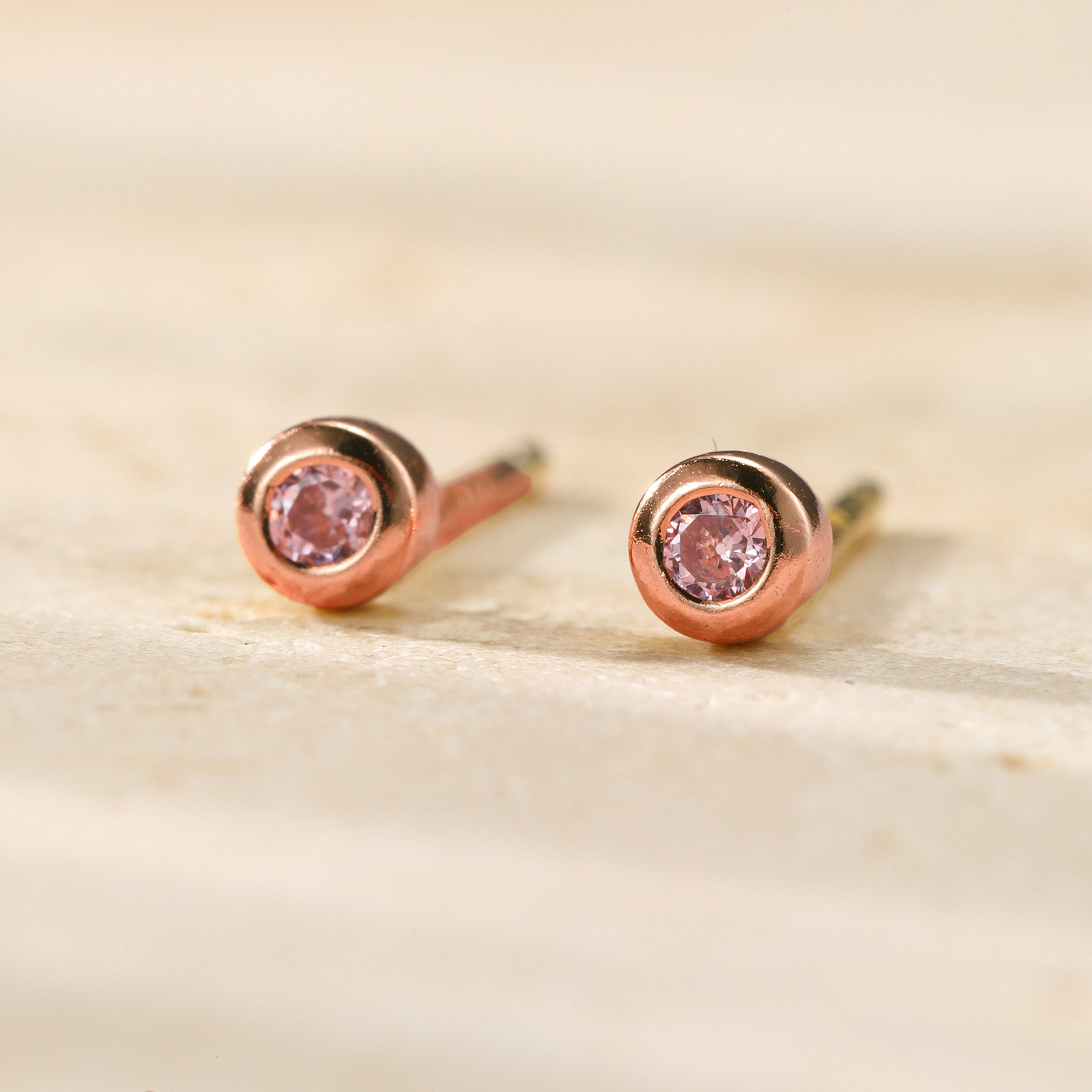 Small Pink Bezel Stud Earrings Sterling Silver
