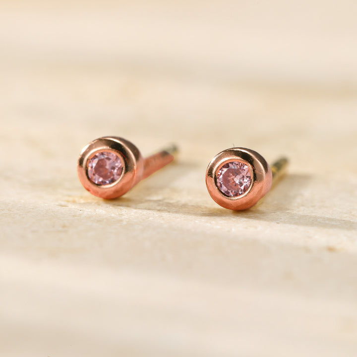 Small Pink Bezel Stud Earrings Sterling Silver