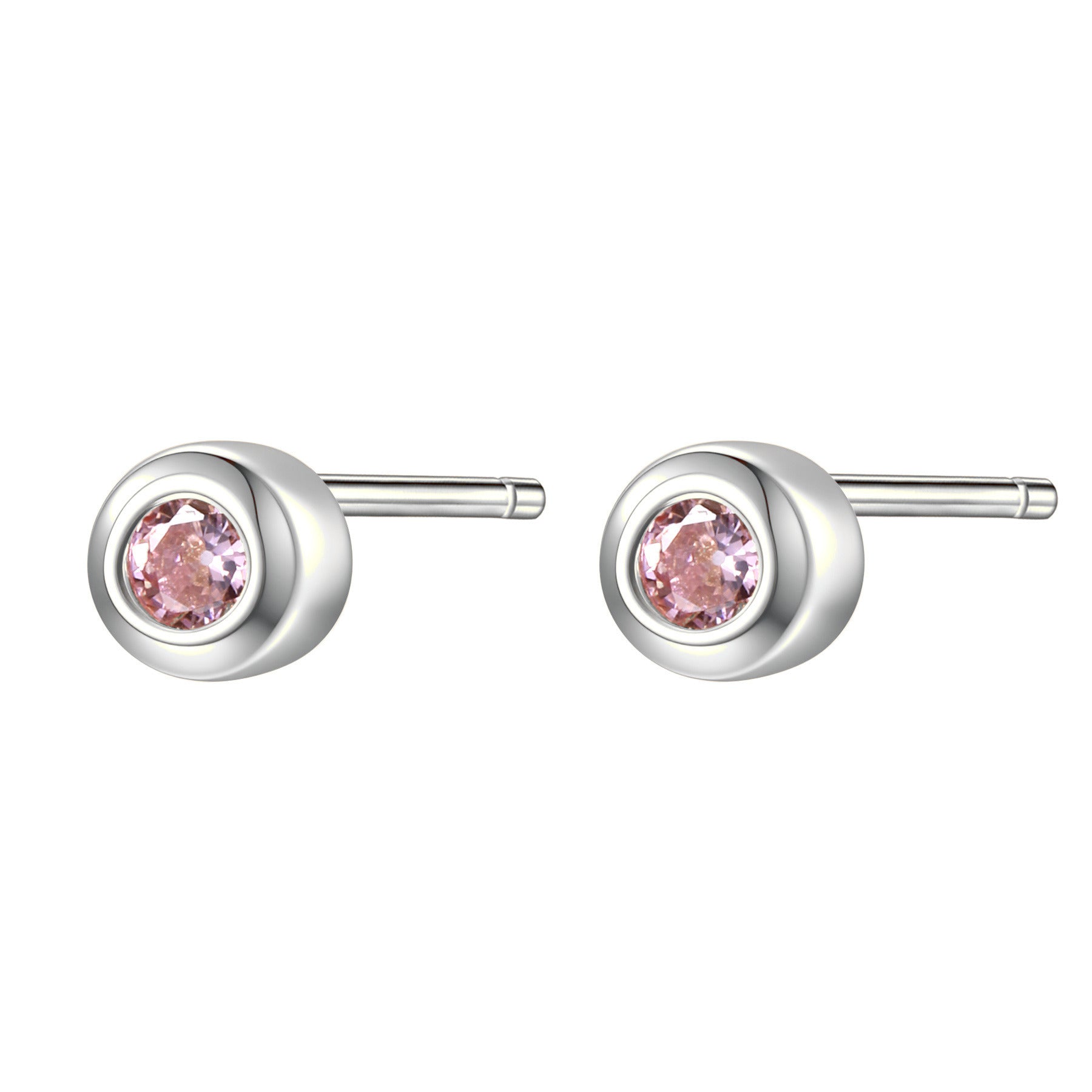 Small Pink Bezel Stud Earrings Sterling Silver