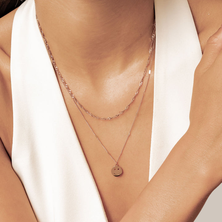 smiley face layering necklaces set model rose gold 3