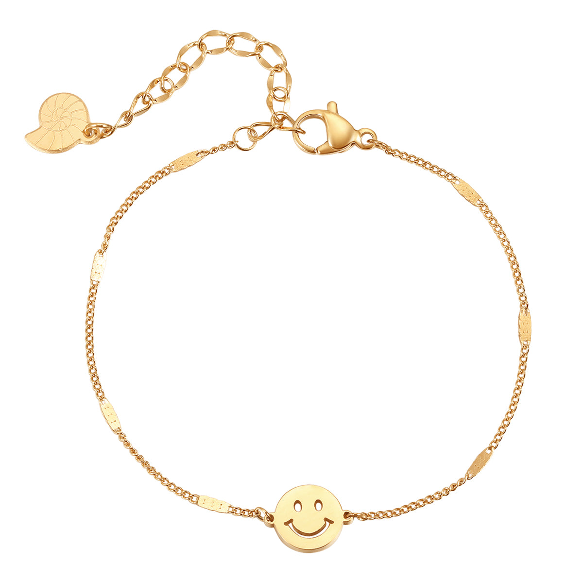 Smiley Face Pendant Chain Bracelet Gold