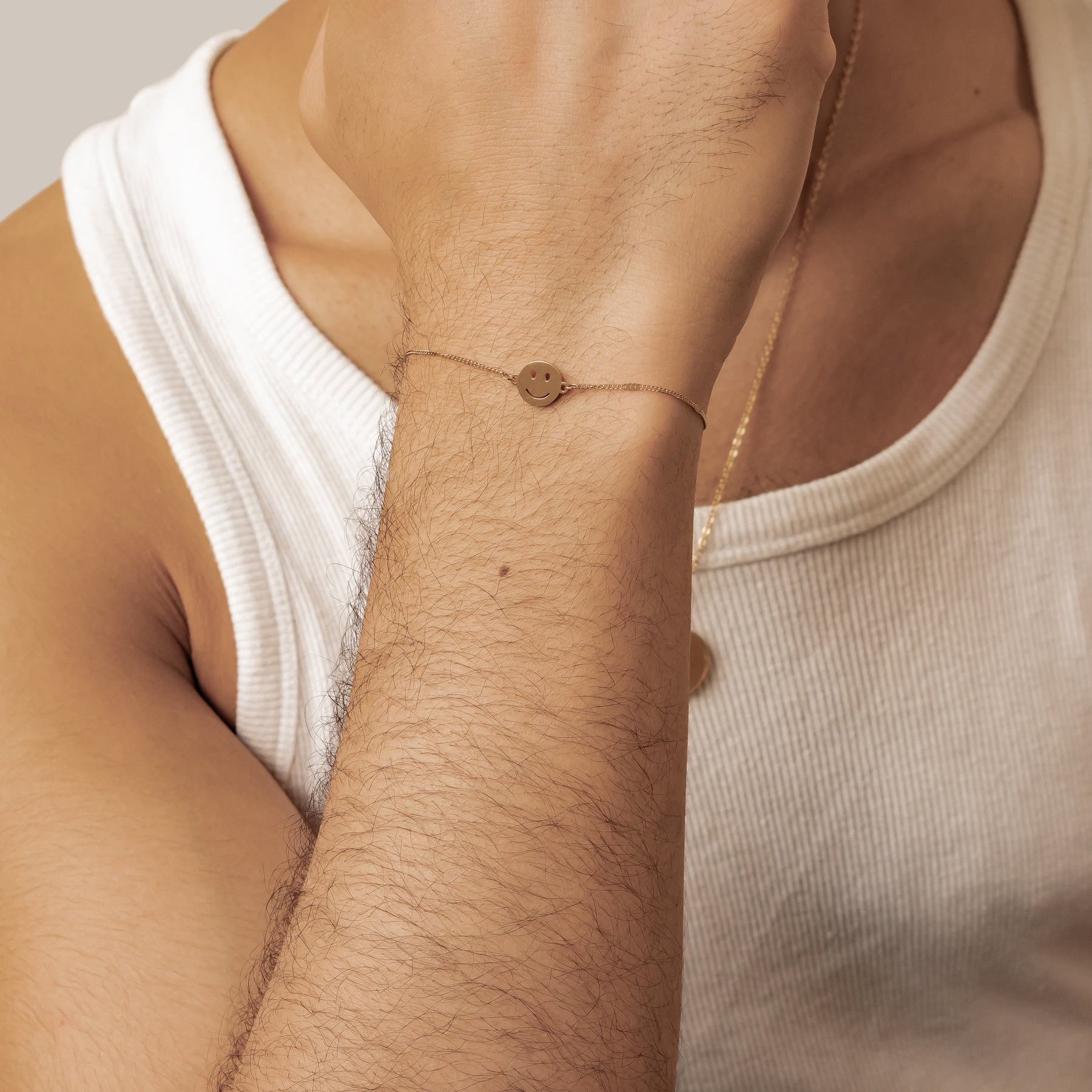 Smiley Face Pendant Chain Bracelet Gold