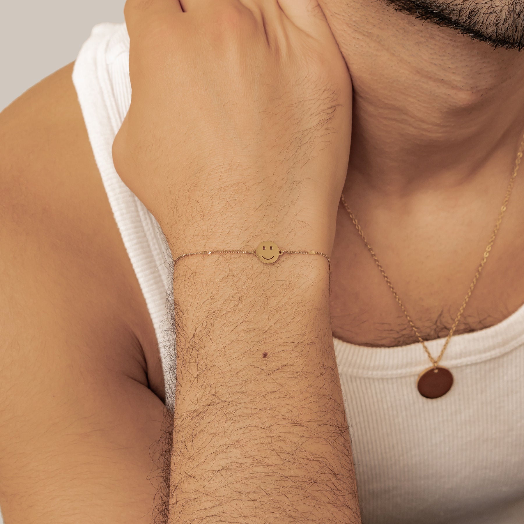 Smiley Face Pendant Chain Bracelet Gold