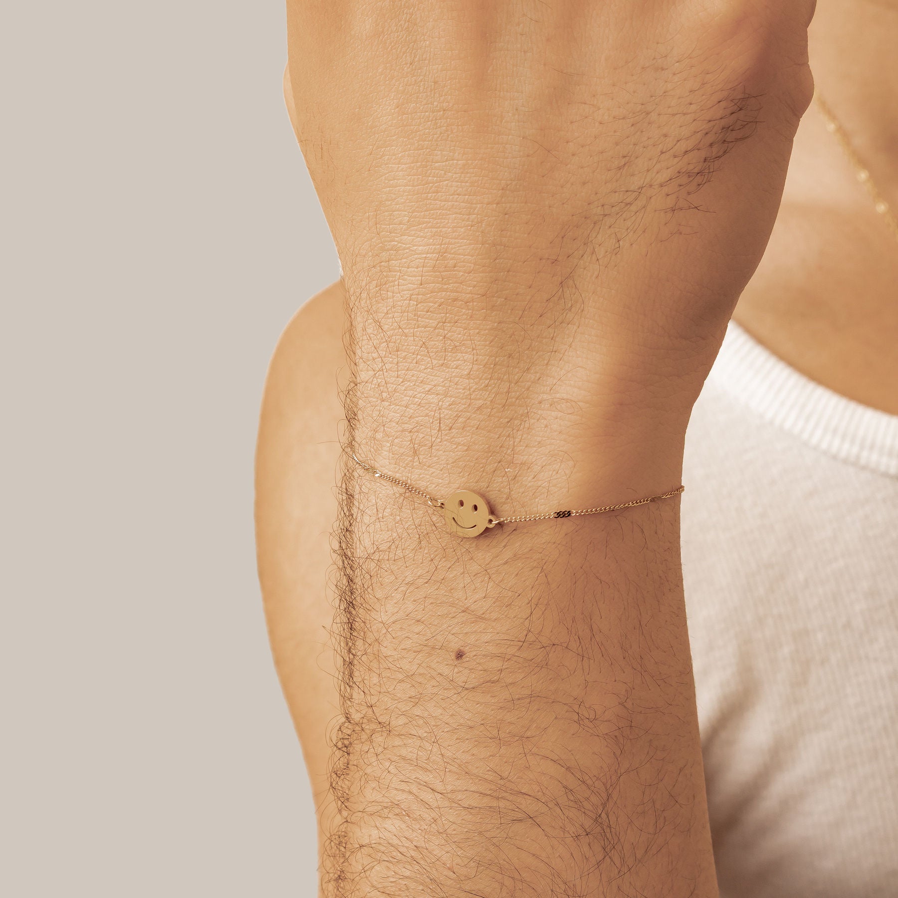 Smiley Face Pendant Chain Bracelet Gold