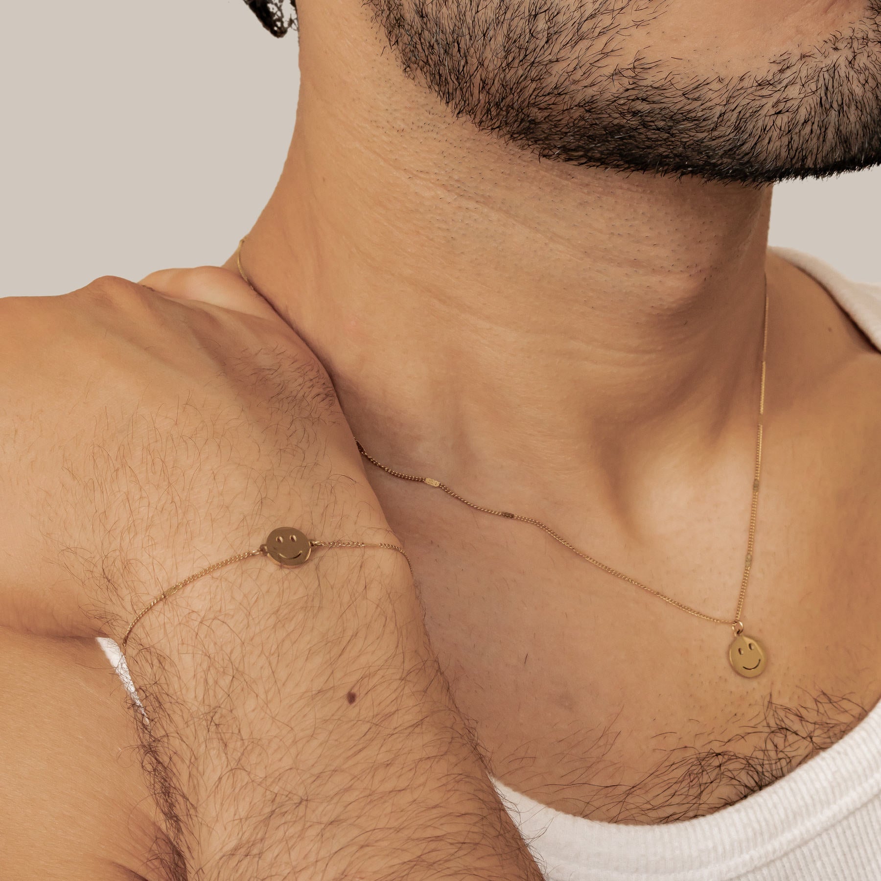 Smiley Face Pendant Chain Bracelet Gold