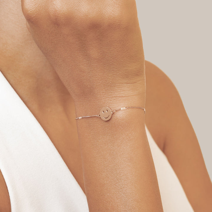 Smiley Face Pendant Chain Bracelet Rose Gold