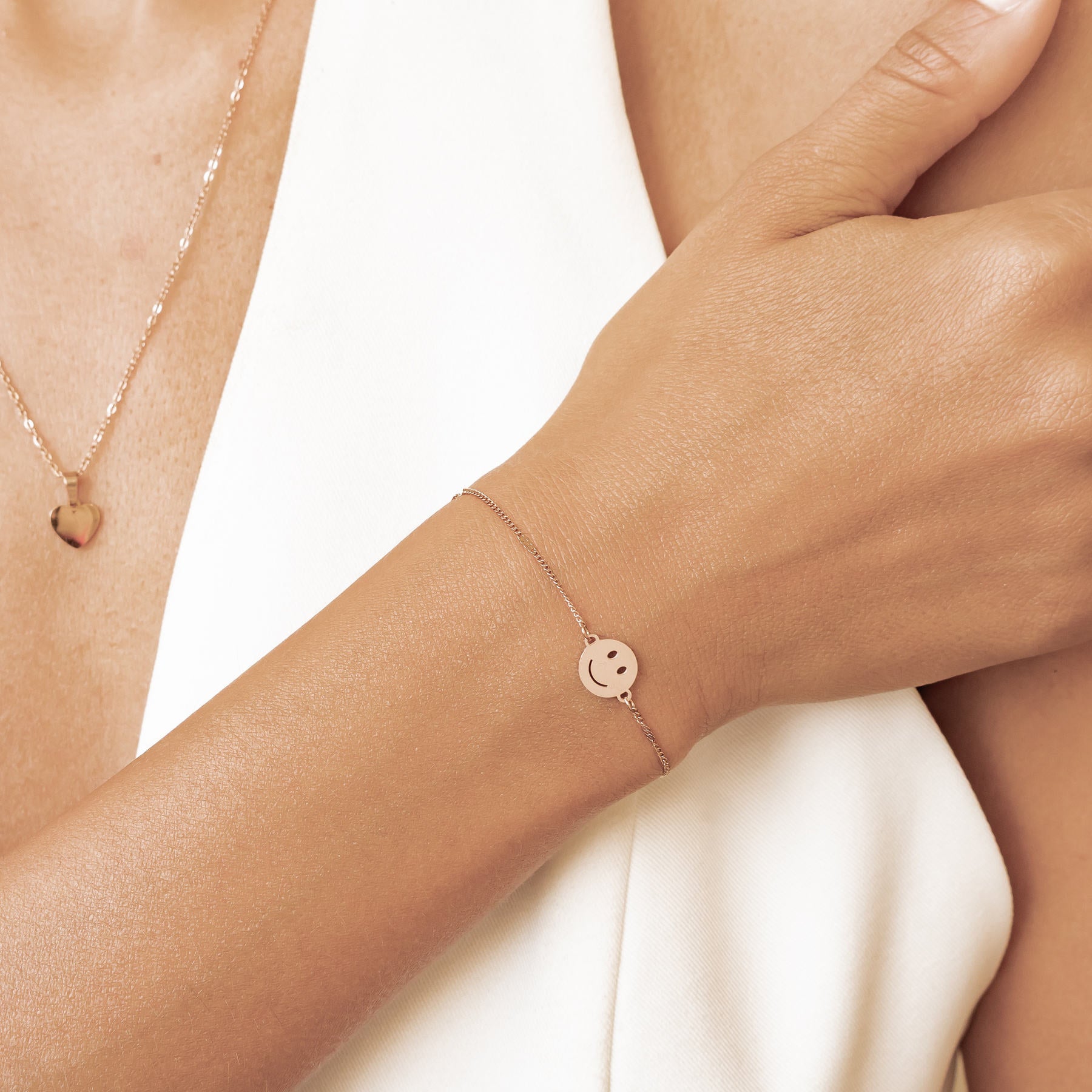 Smiley Face Pendant Chain Bracelet Rose Gold