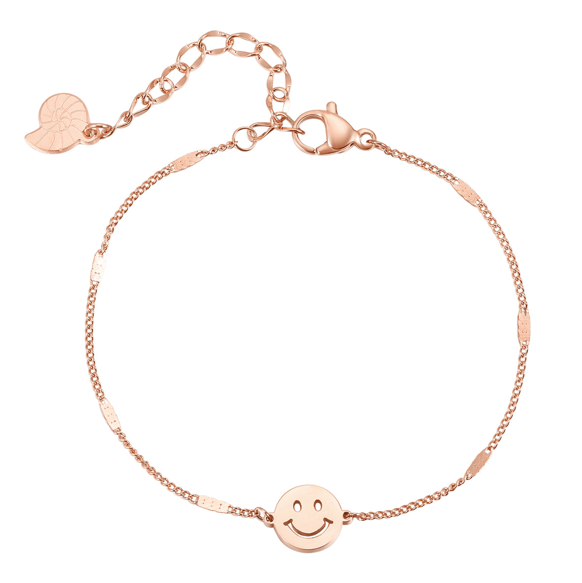 Smiley Face Pendant Chain Bracelet Rose Gold