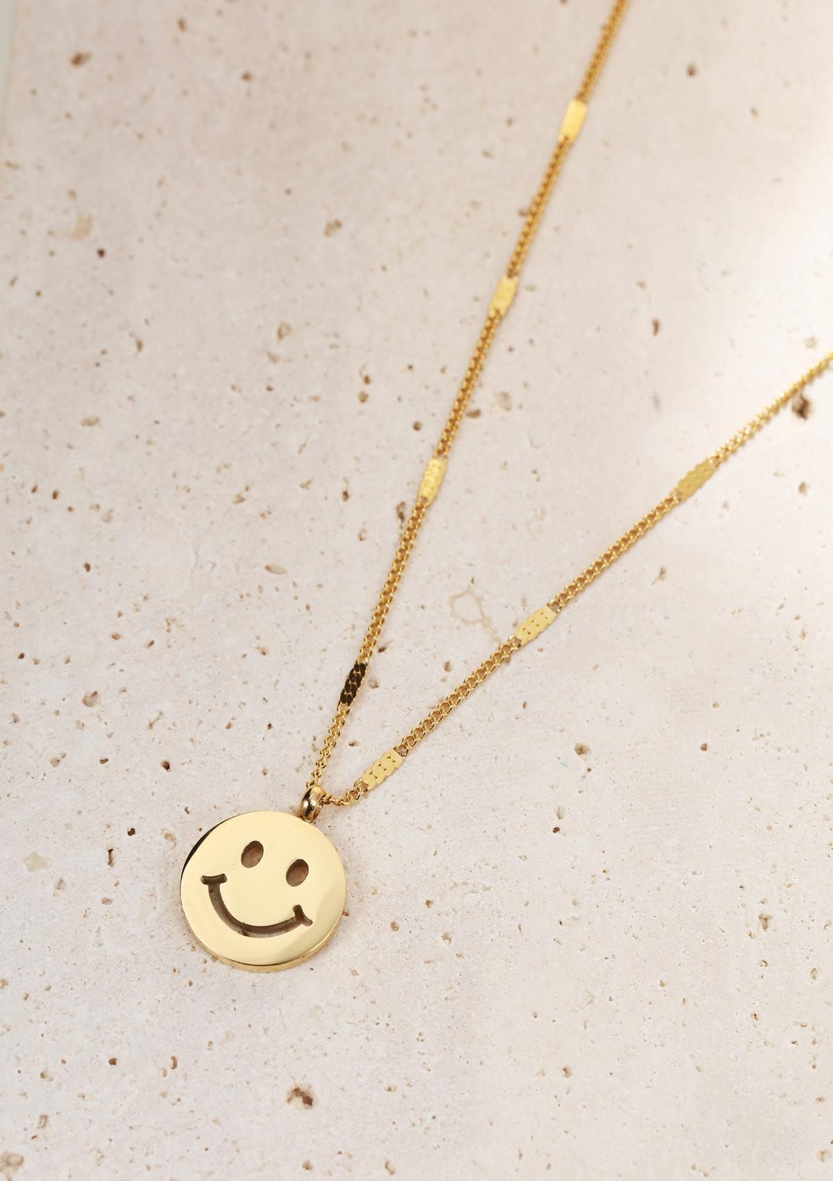 Smiley Face Pendant Necklace Gold