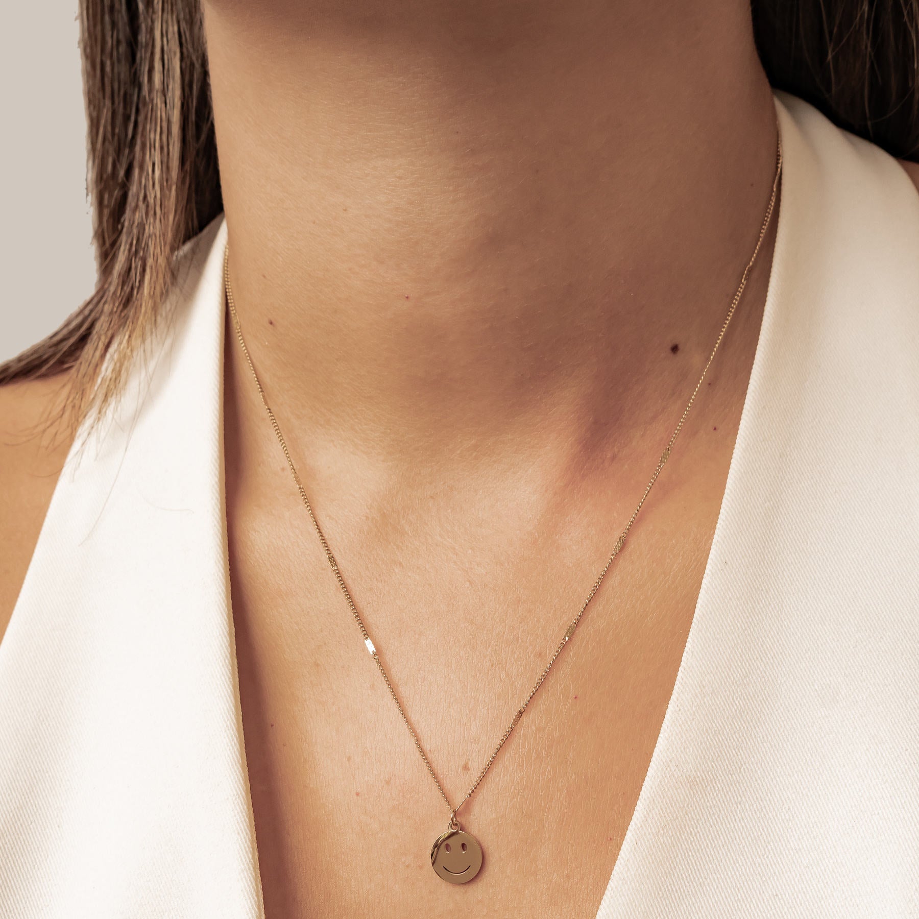 Smiley Face Pendant Necklace Gold