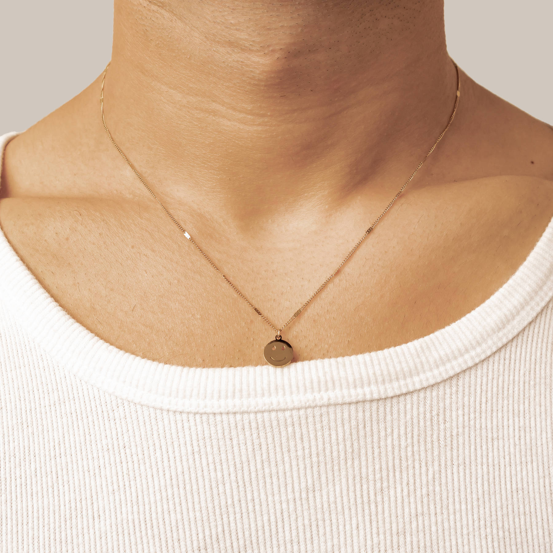 Smiley Face Pendant Necklace Gold