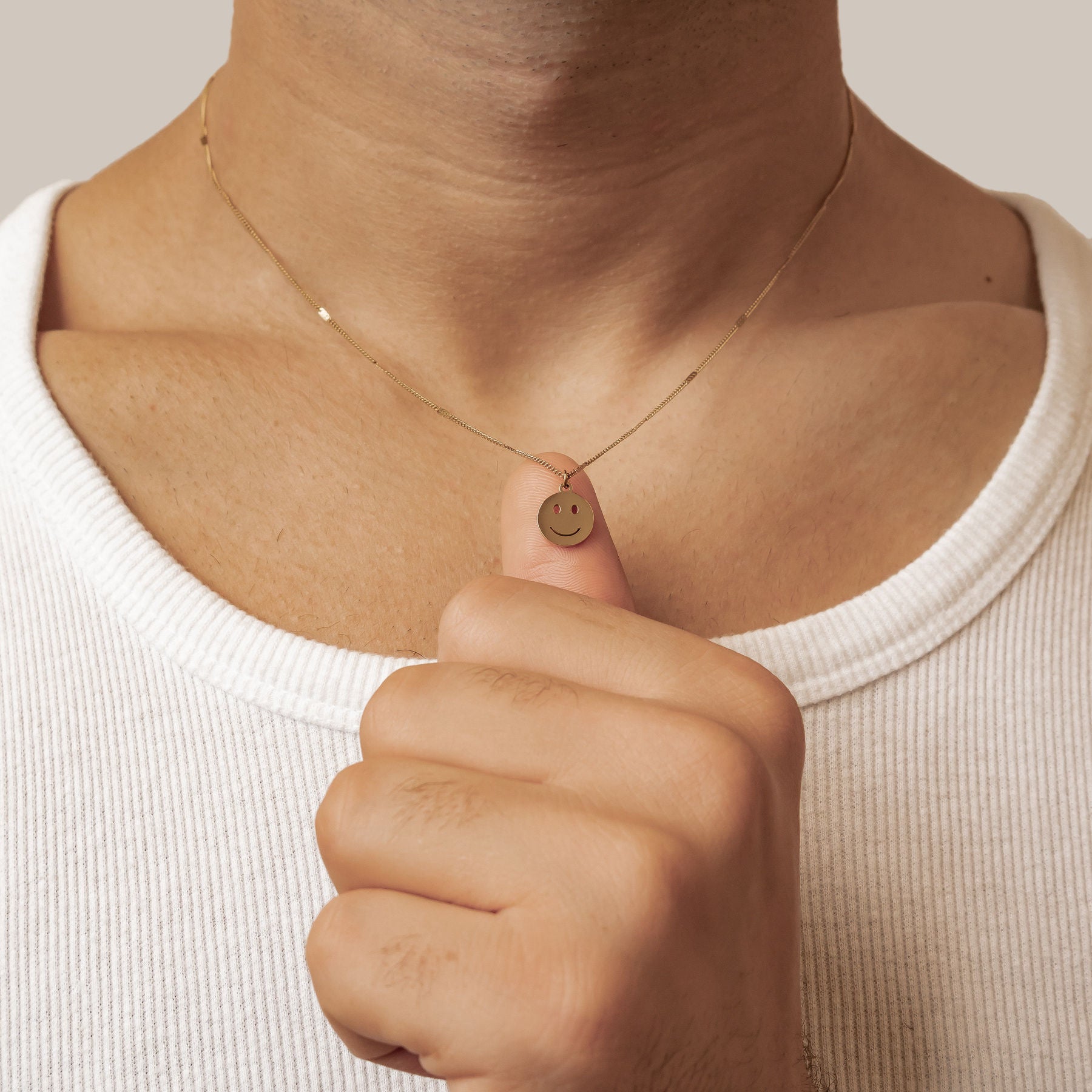 Smiley Face Pendant Necklace Gold
