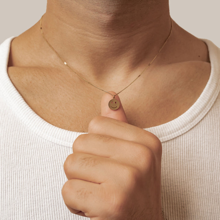 Smiley Face Pendant Necklace Gold