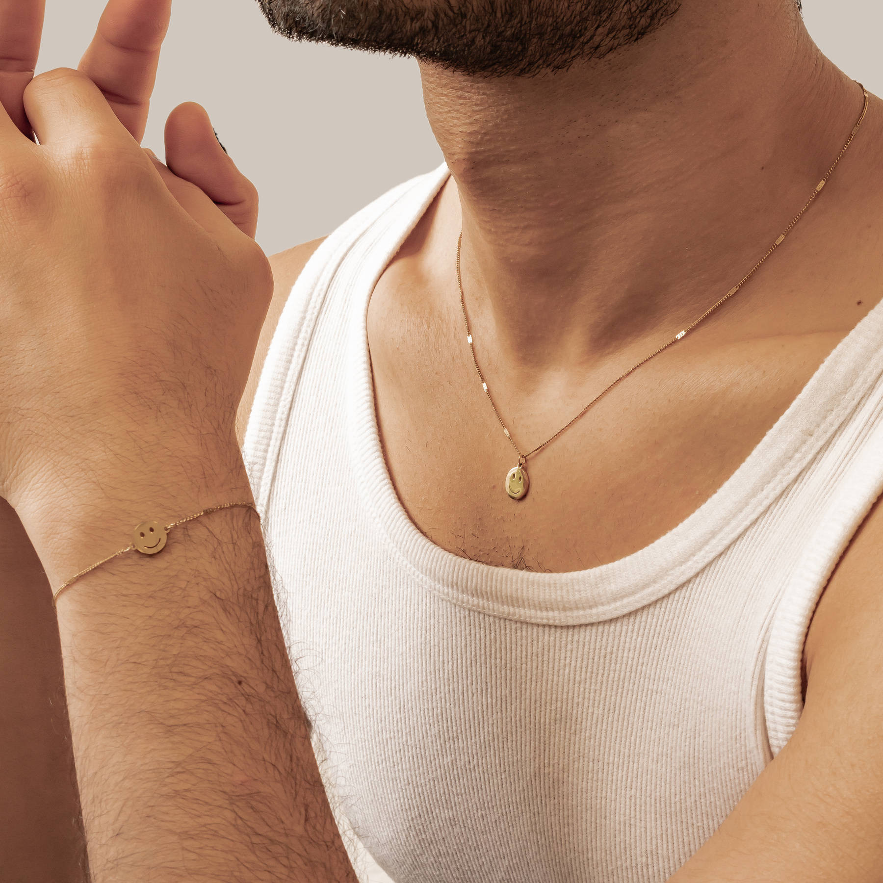 Smiley Face Pendant Necklace Gold
