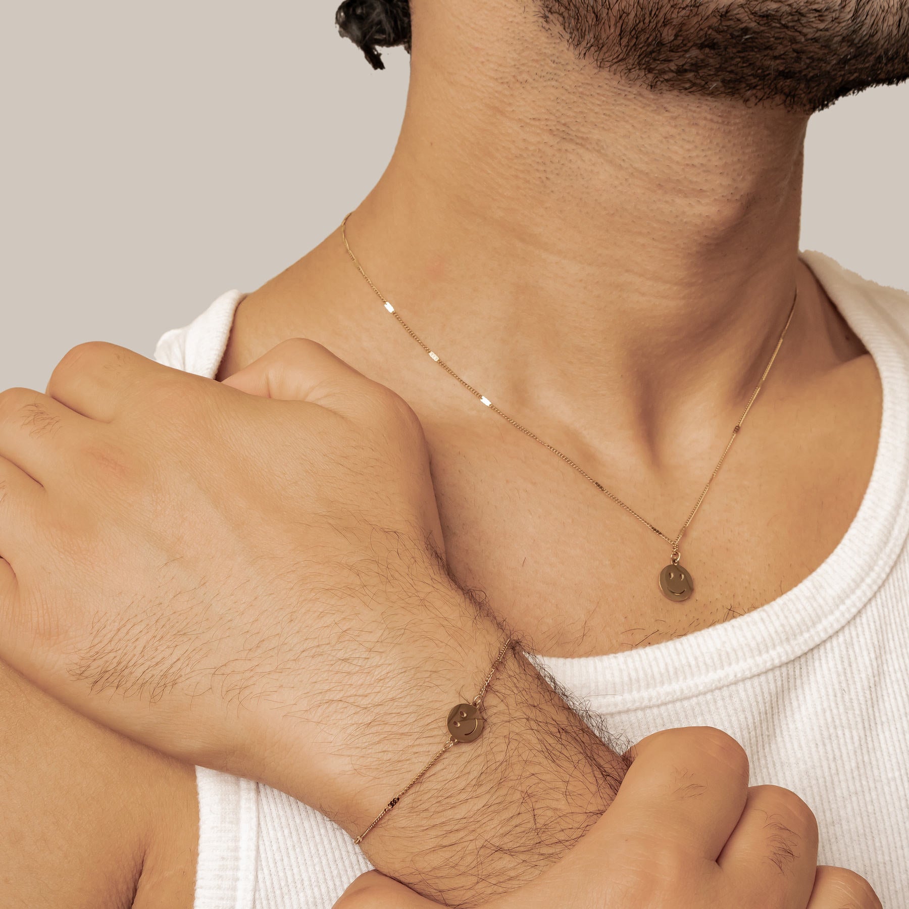 Smiley Face Pendant Necklace Gold