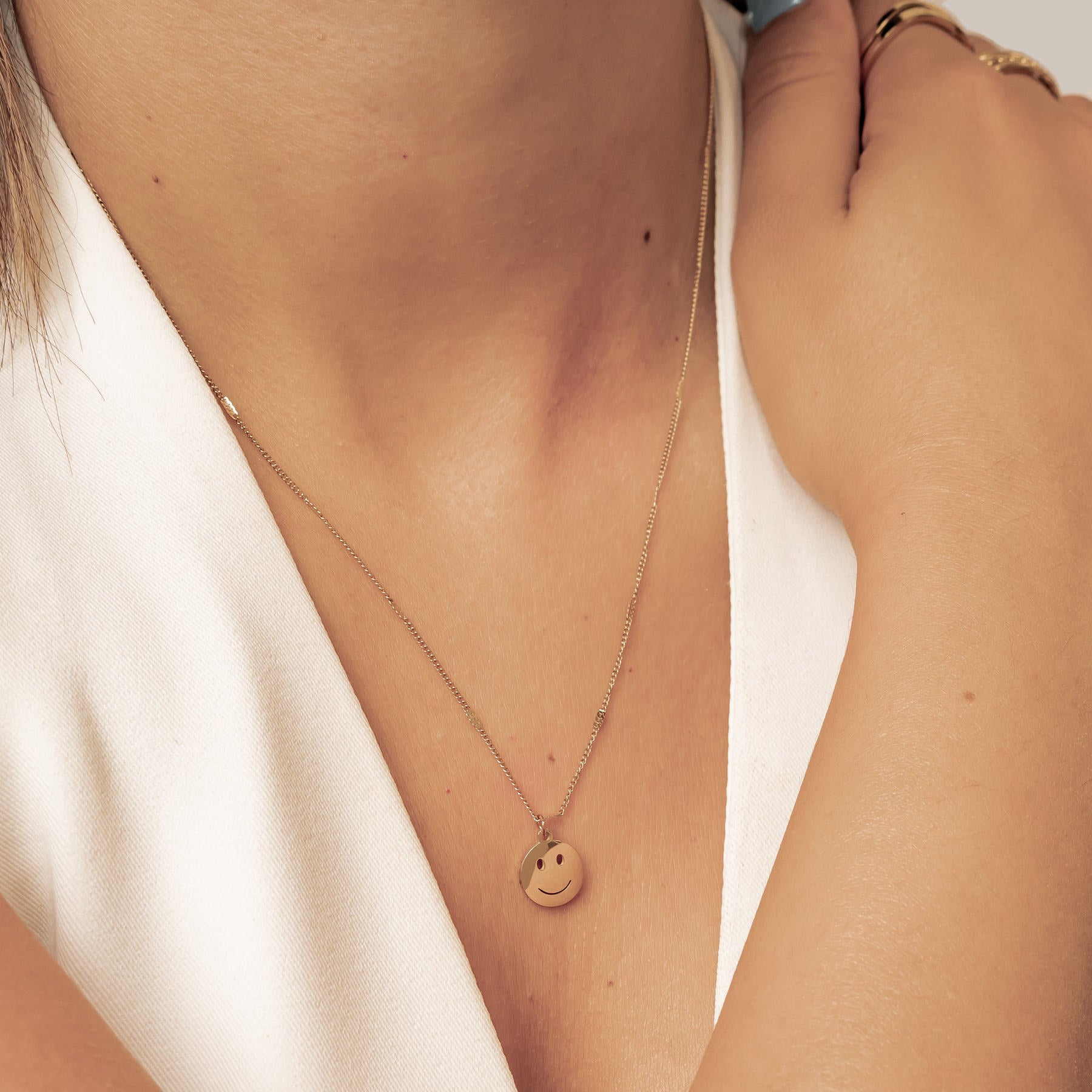 Smiley Face Pendant Necklace Gold
