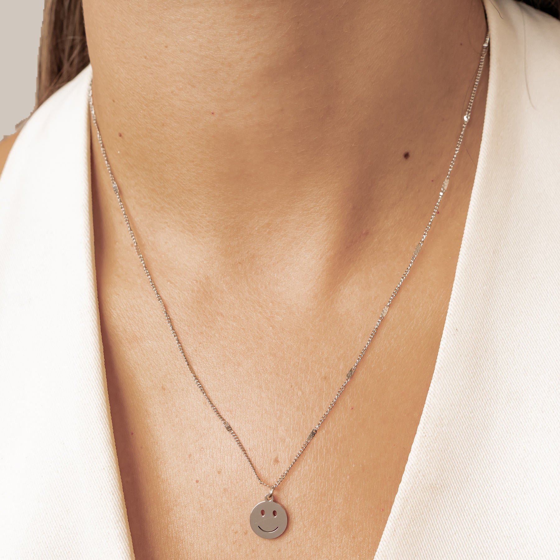 Smiley Face Pendant Necklace Silver