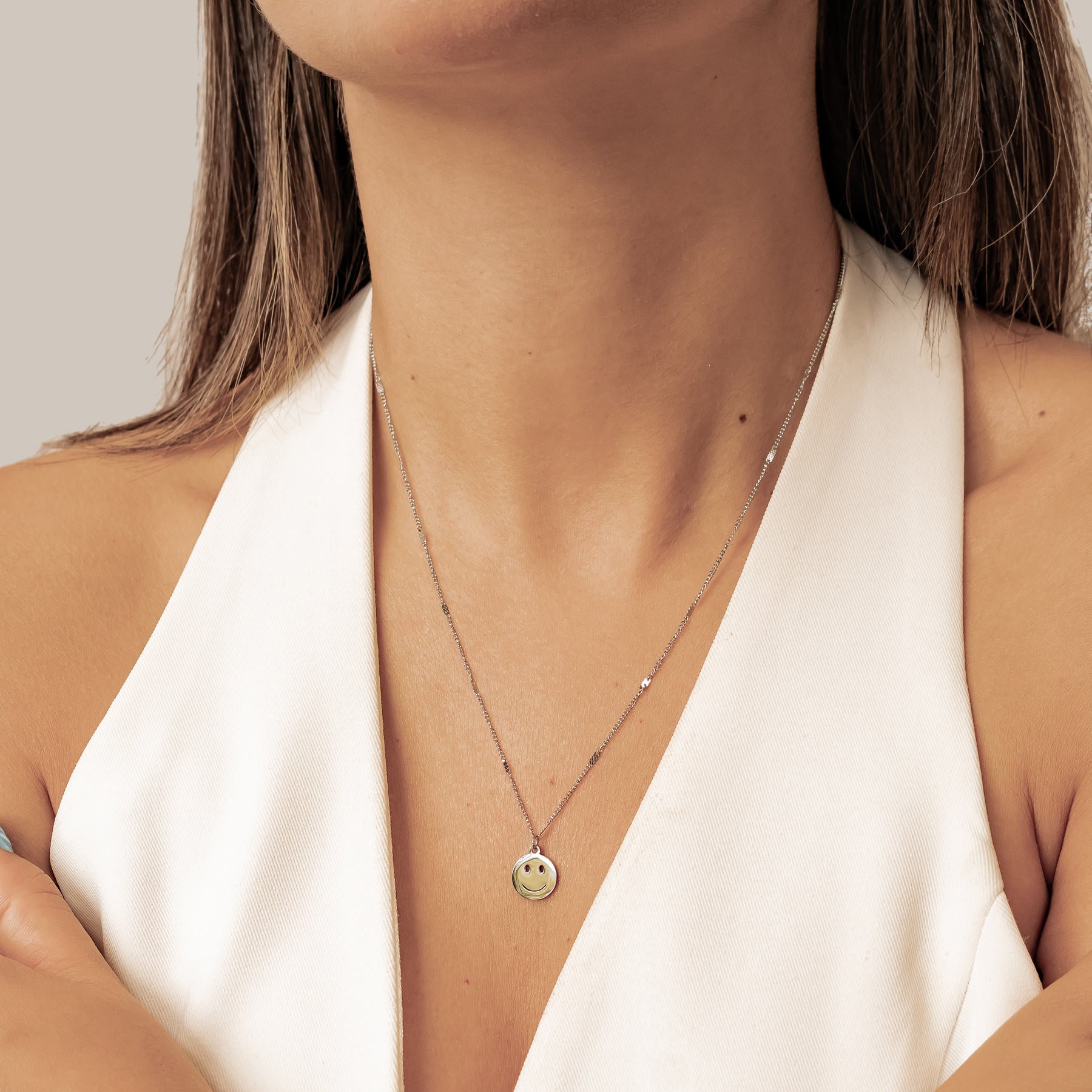 Smiley Face Pendant Necklace Silver