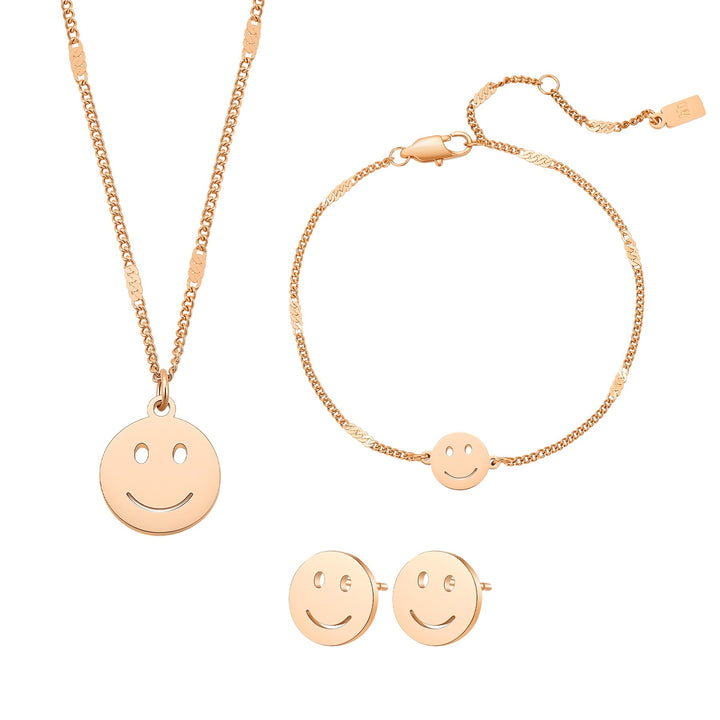 Cara Sonriente Set en Oro Rosa