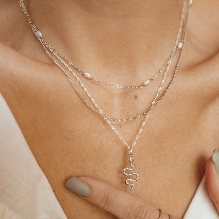 Snake Pendant Necklace Sterling Silver