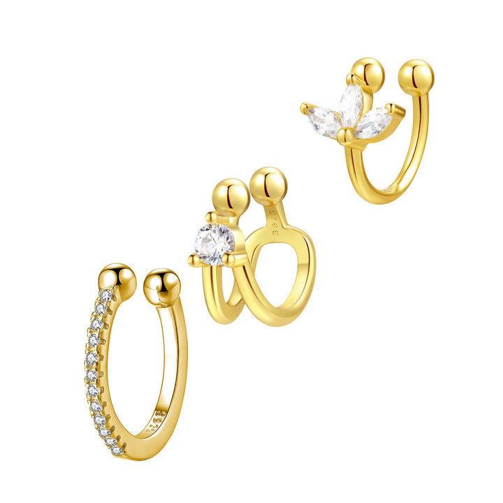 Solitaire Ear Cuff Set of 3 Sterling Silver
