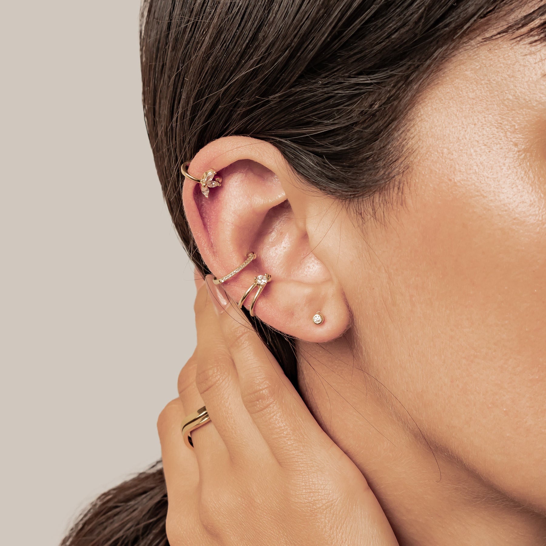 Solitaire Ear Cuff Set of 3 Sterling Silver