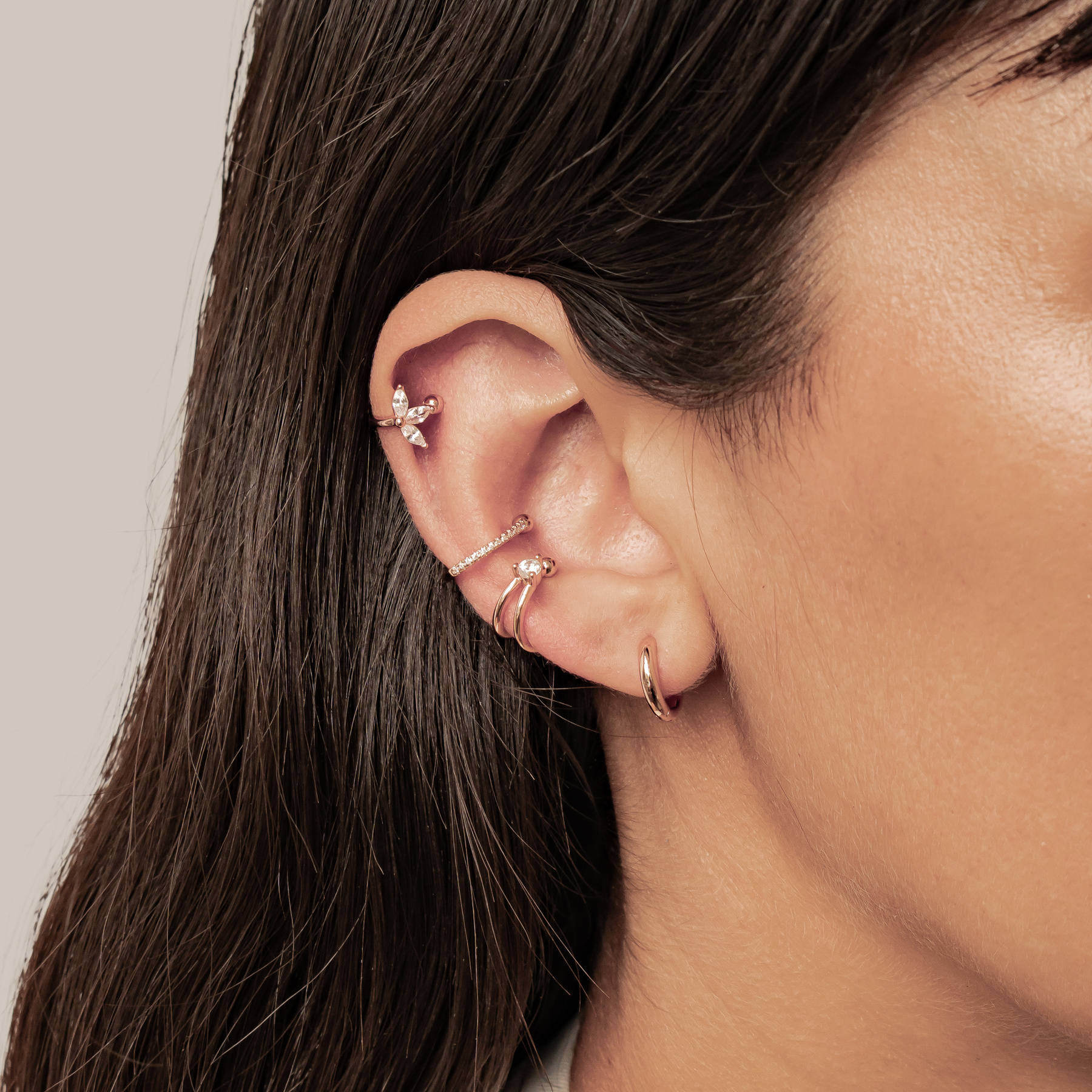 Solitaire Ear Cuff Set of 3 Sterling Silver