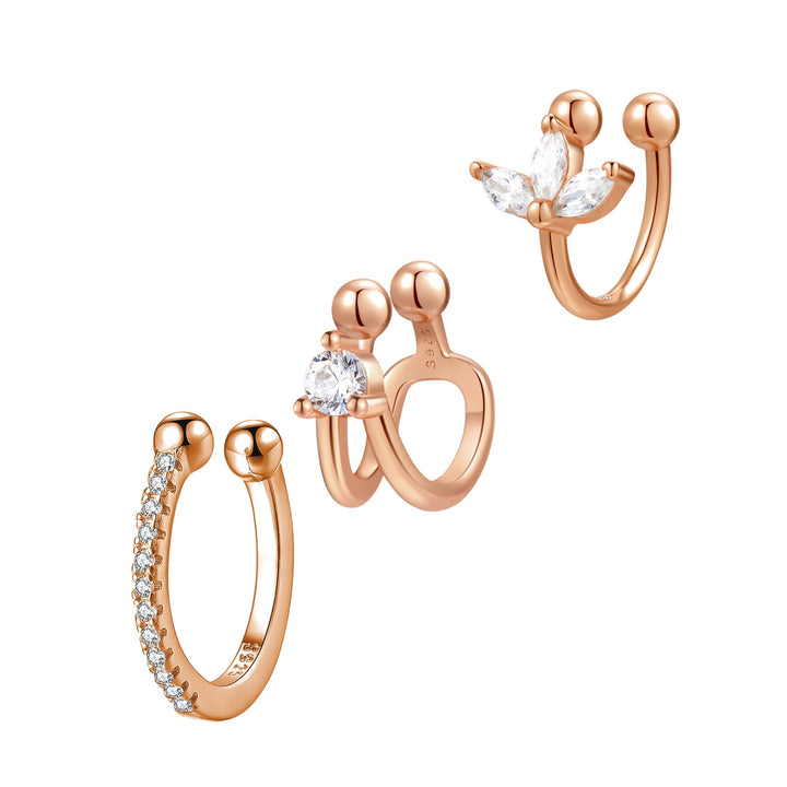 Solitaire Ear Cuff Set of 3 Sterling Silver