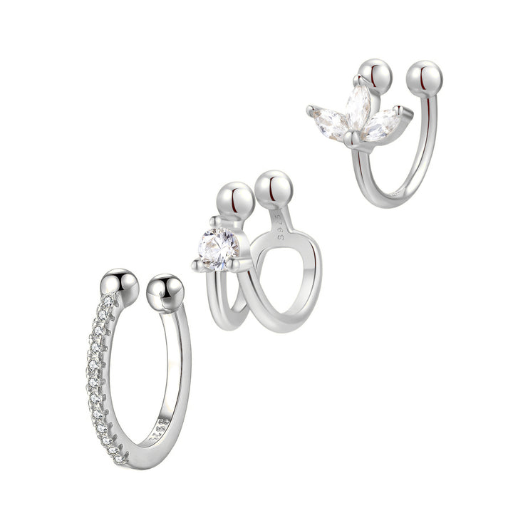 Solitaire Ear Cuff Set of 3 Sterling Silver