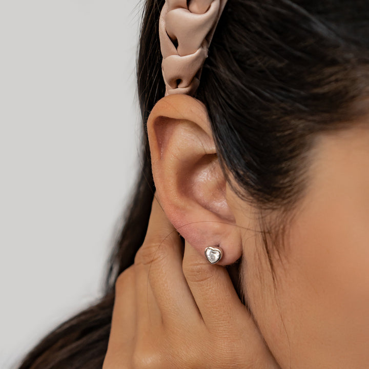 Sparkling Heart Stud Earrings Sterling Silver