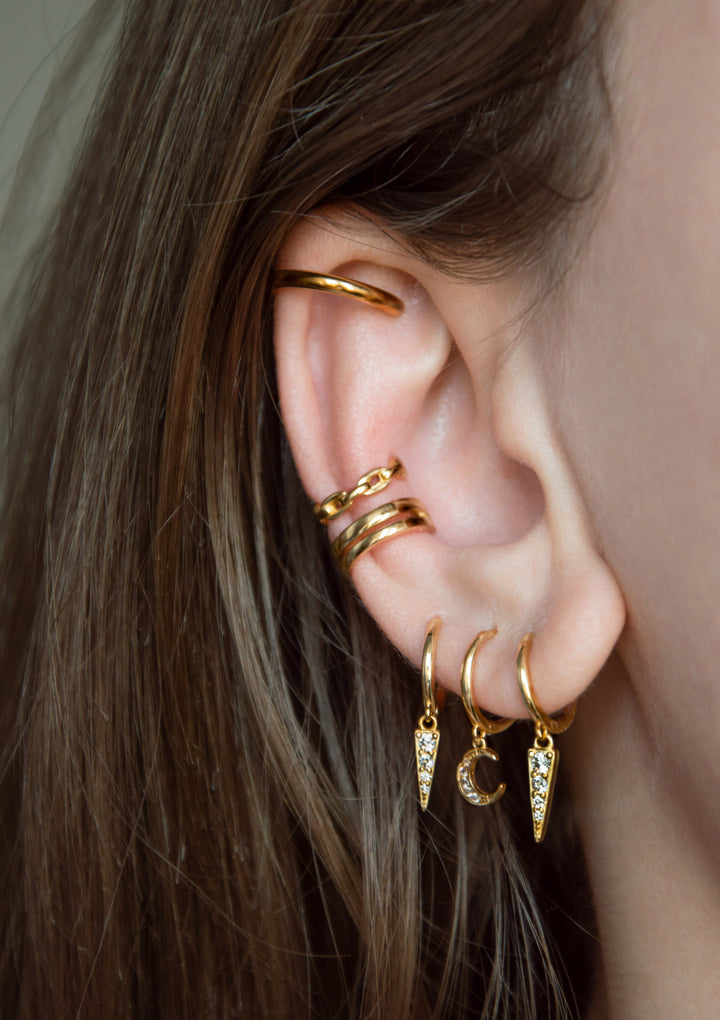 Spike Huggie Earrings Sterling Silver Gold