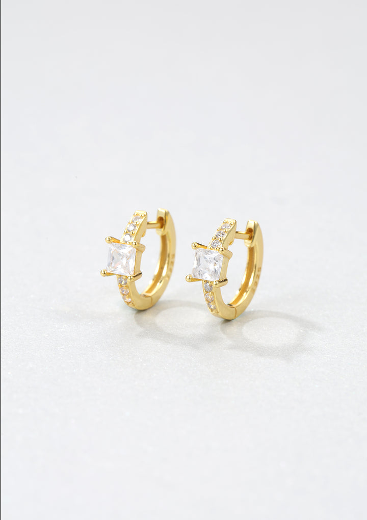 Square Gemstone Huggie Earrings Sterling Silver Gold