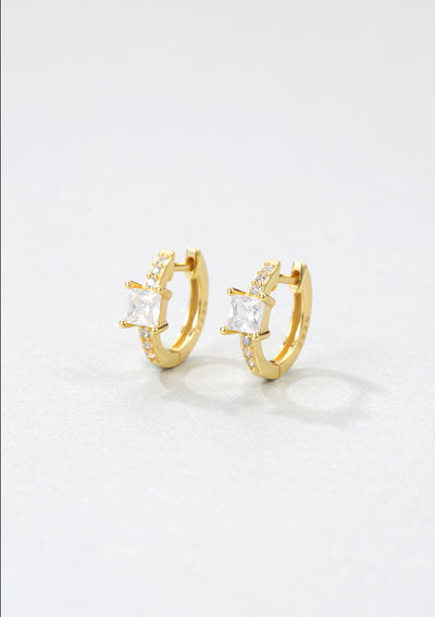 Square Gemstone Huggie Earrings Sterling Silver Gold