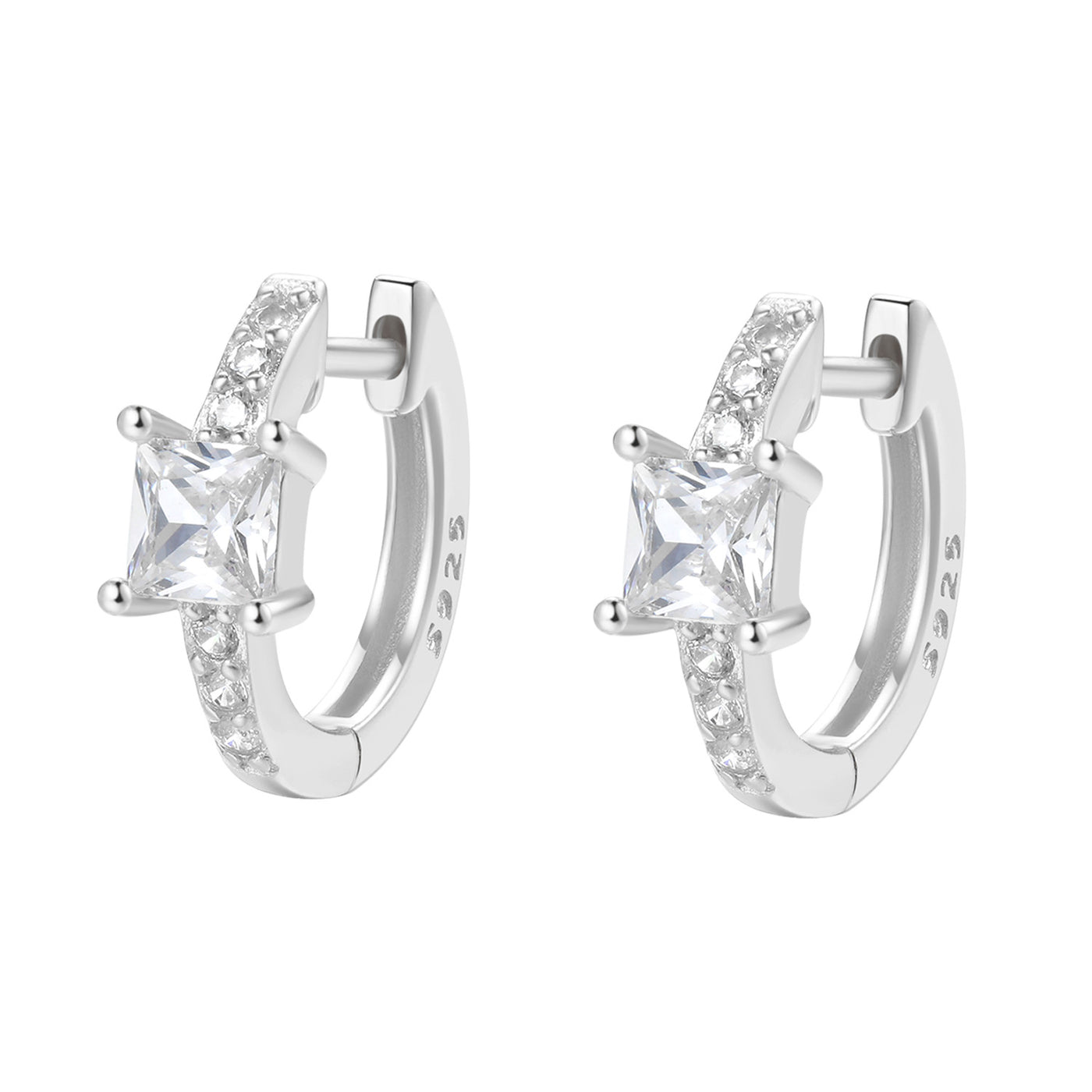 Boucles d'Oreilles Huggie Pierre Précieusse Carrée Sterling Argent