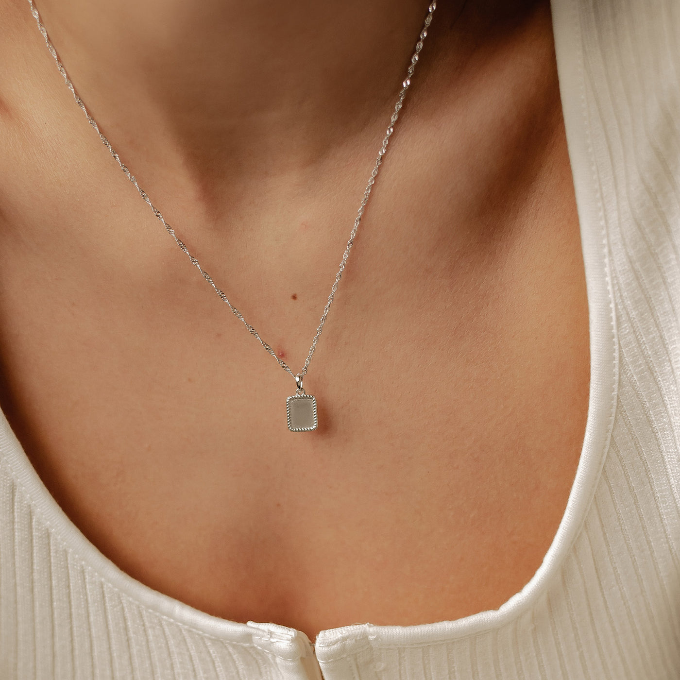 Square Rope Pendant Necklace Sterling Silver