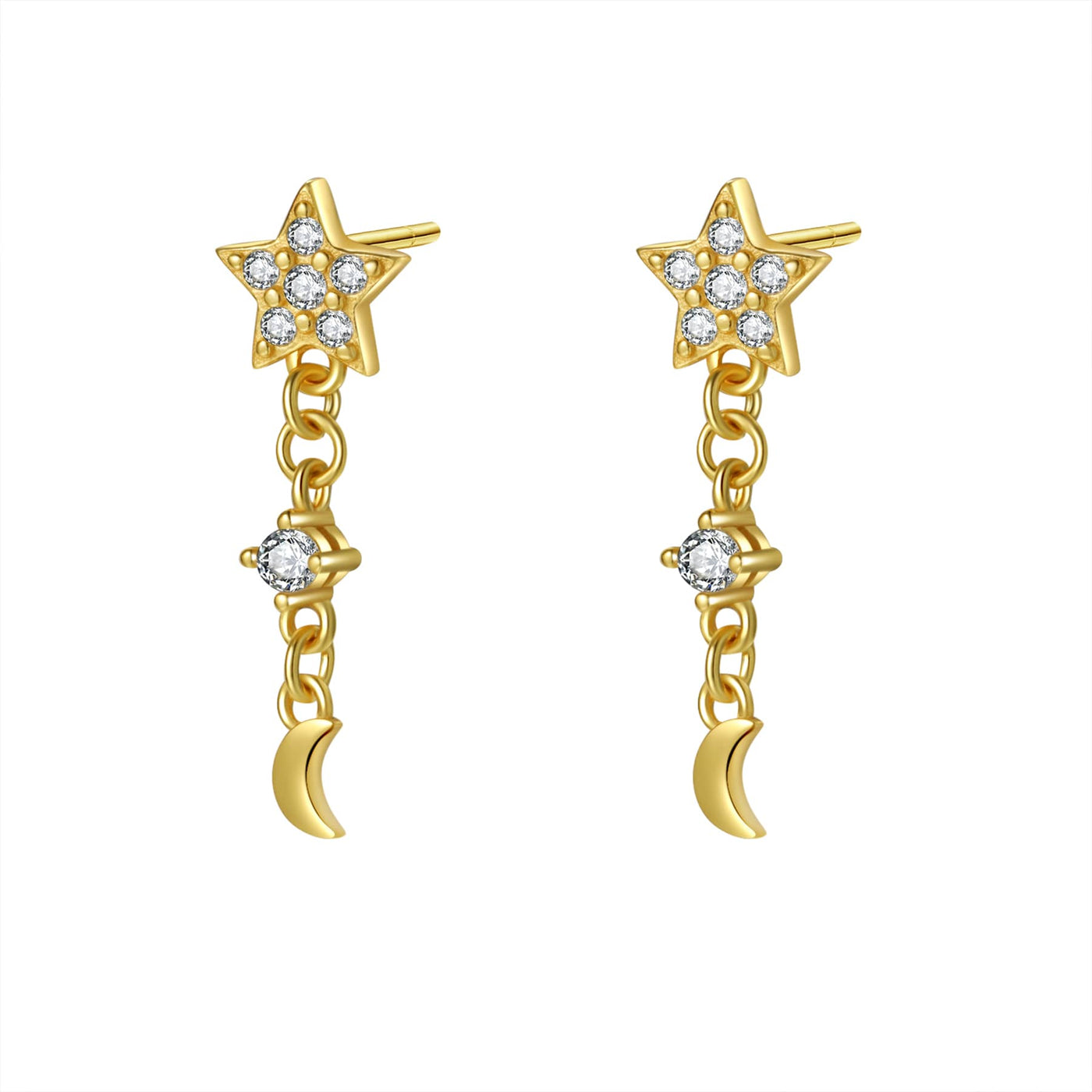 Boucles d’Oreill Goutte Étoile et Lune Sterling Argent