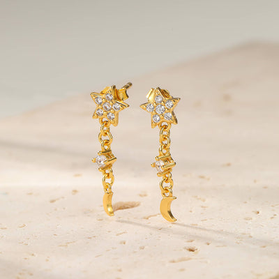 Boucles d’Oreill Goutte Étoile et Lune Sterling Argent