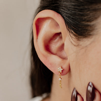 Boucles d’Oreill Goutte Étoile et Lune Sterling Argent