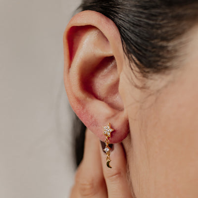 Boucles d’Oreill Goutte Étoile et Lune Sterling Argent