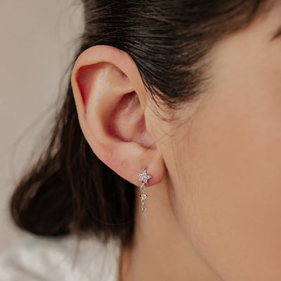 Boucles d’Oreill Goutte Étoile et Lune Sterling Argent