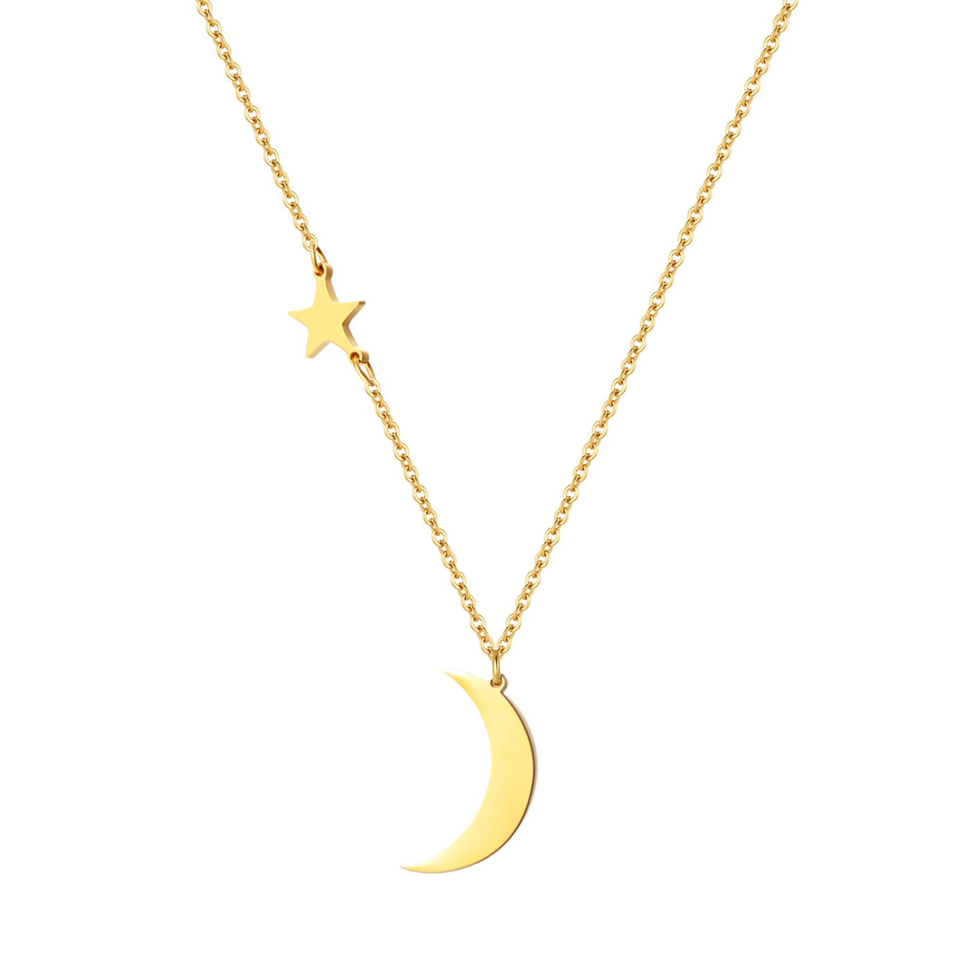 Collier Pendentif Etoile et Lune en Or